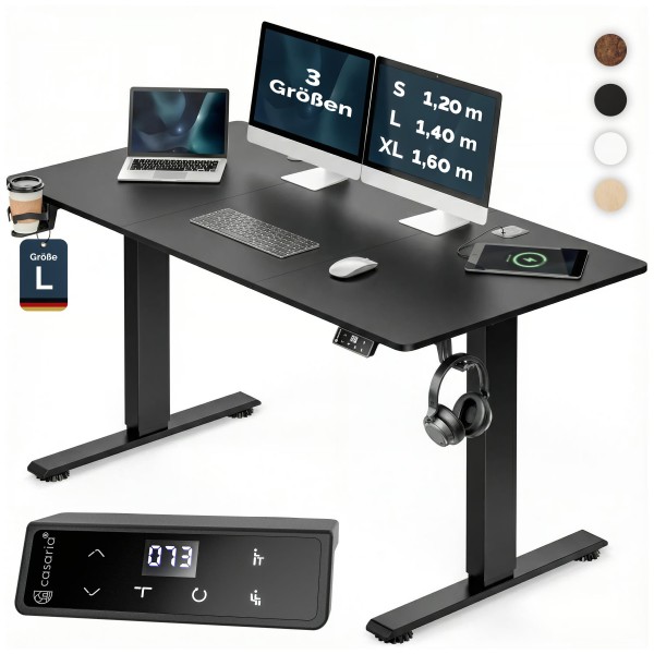 Стіл з регулюванням висоти Casaria 140×60см, електричний, чорний