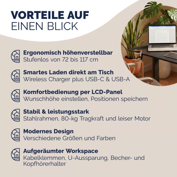 Стіл з регулюванням висоти Casaria 140×60см, електричний, чорний