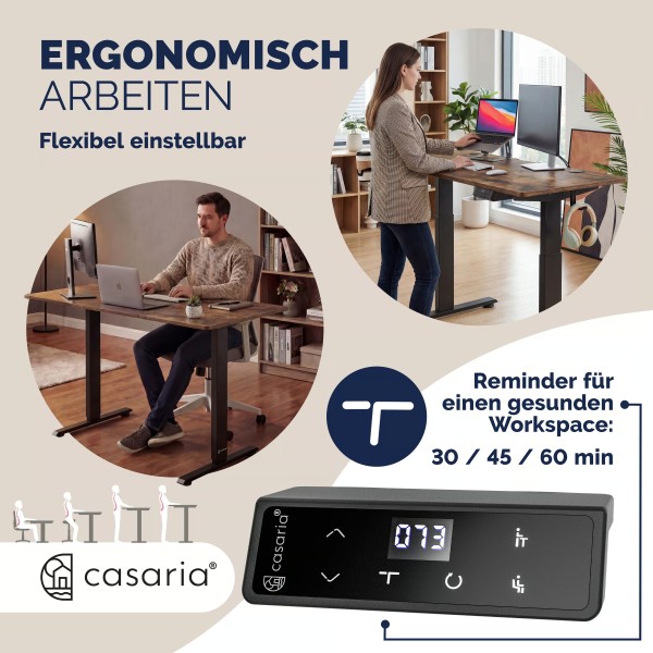 Стіл з регулюванням висоти Casaria 140×60см, електричний, коричневий