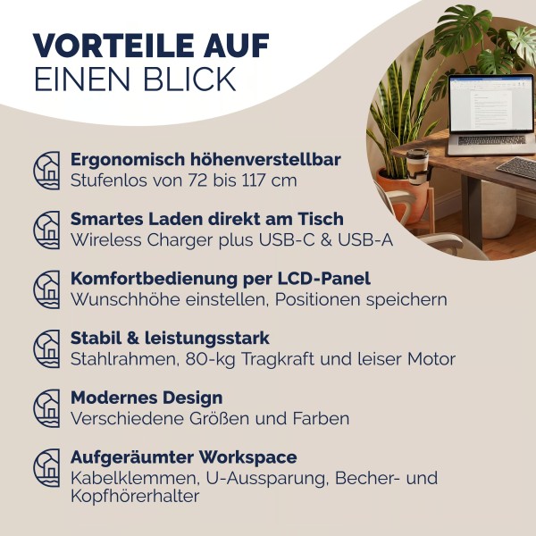 Стіл з регулюванням висоти Casaria 140×60см, електричний, коричневий