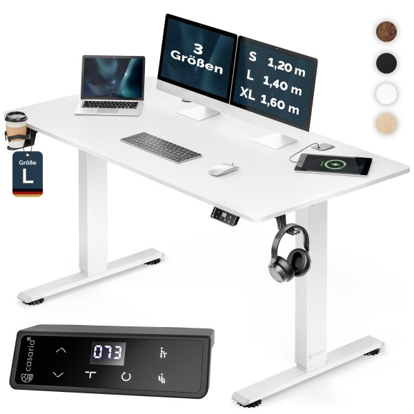 Стіл з регулюванням висоти Casaria 140×60см, електричний, білий