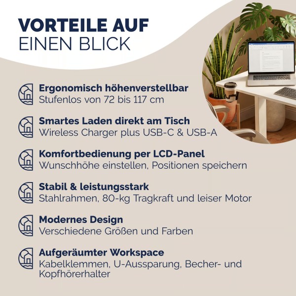 Стіл з регулюванням висоти Casaria 140×60см, електричний, білий