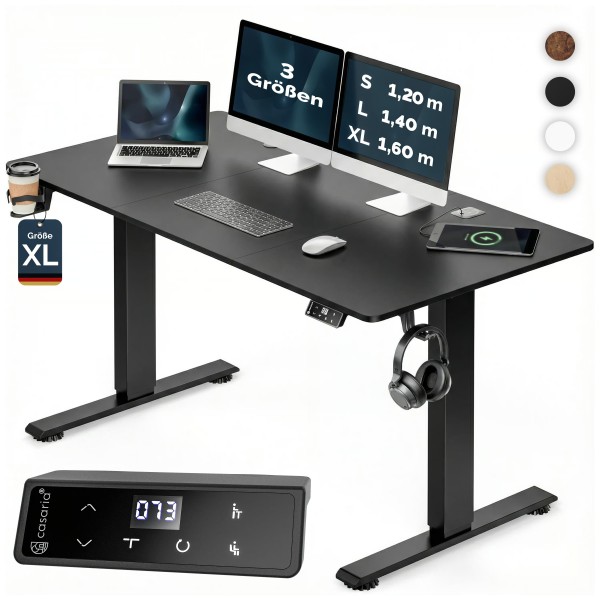 Стіл з регулюванням висоти Casaria 160×75см, електричний, чорний