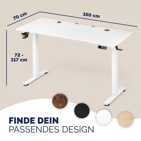 Стіл з регулюванням висоти Casaria 160×75см, електричний, білий