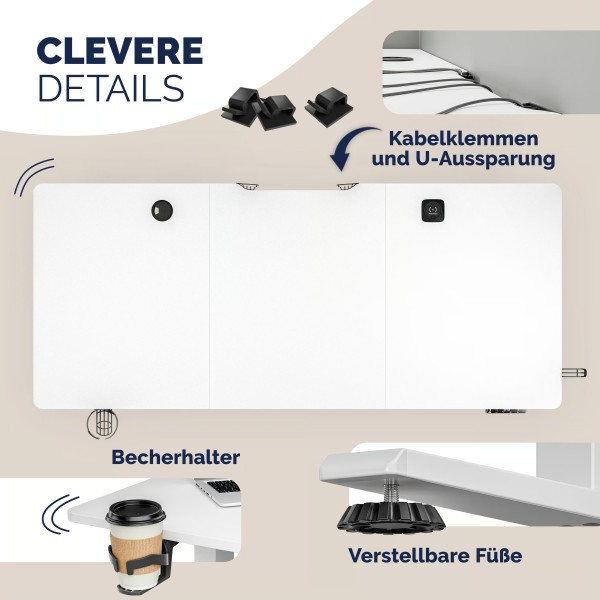 Стіл з регулюванням висоти Casaria 160×75см, електричний, білий