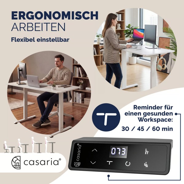 Стіл з регулюванням висоти Casaria 160×75см, електричний, білий