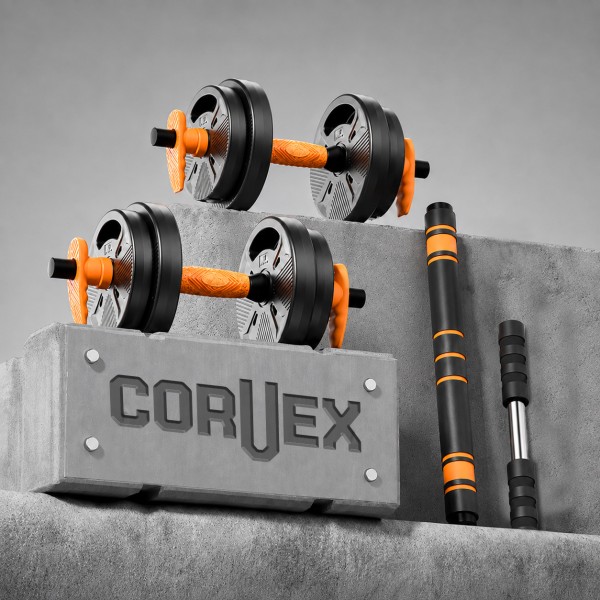 Гантелі 15кг Corvex зі штангою та роликом для пресу