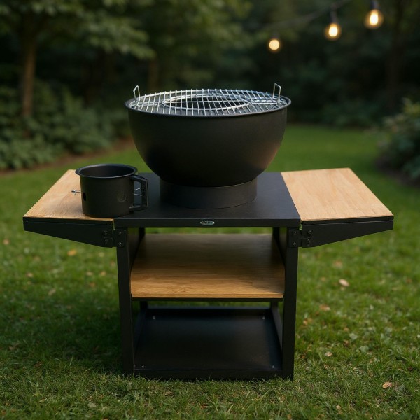 Садова кухня з полицями та грилем HEAT Outdoor Living Kjok, чорна