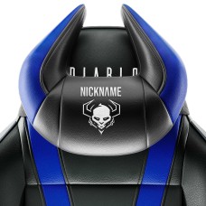 Подушка підголівника Diablo Chairs X-Horn з персоналізованою чорно-синьою вишивкою