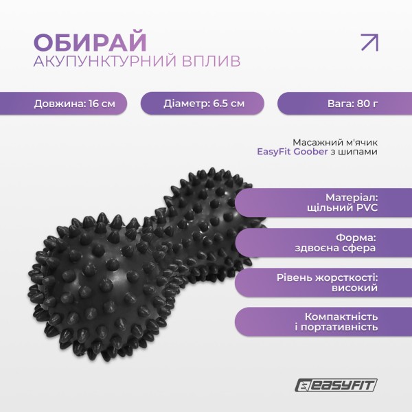 Масажний м'ячик EasyFit Goober з шипами чорний