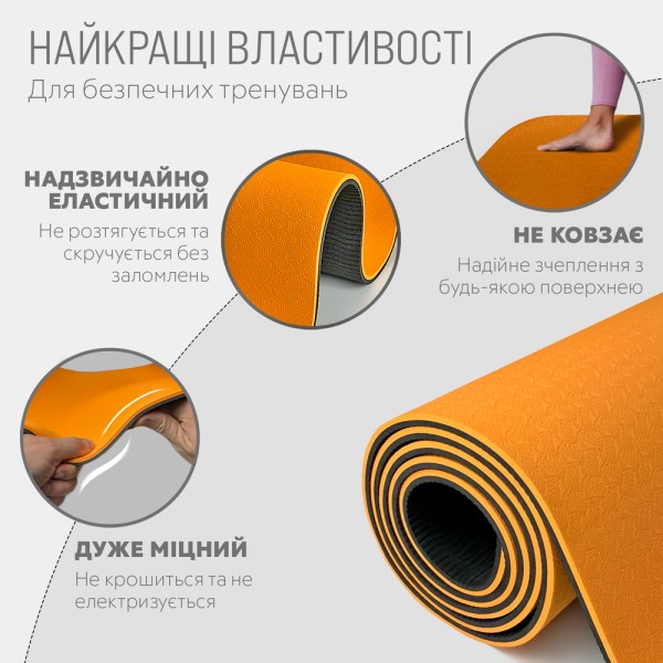 Килимок для йоги та фітнеса EasyFit TPE+TC 6мм двошаровий + Чохол помаранчевий з чорним