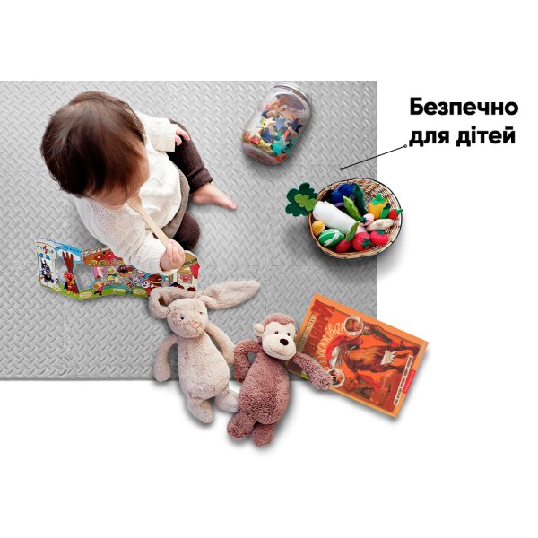Татамі мат EasyFit 8 шт (30х30х1 см) хвіст ластівки сірий