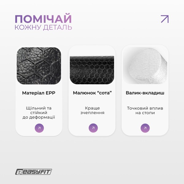 Масажний ролик EasyFit LightWeight 33х14 см з масажером для стоп 33х5 см