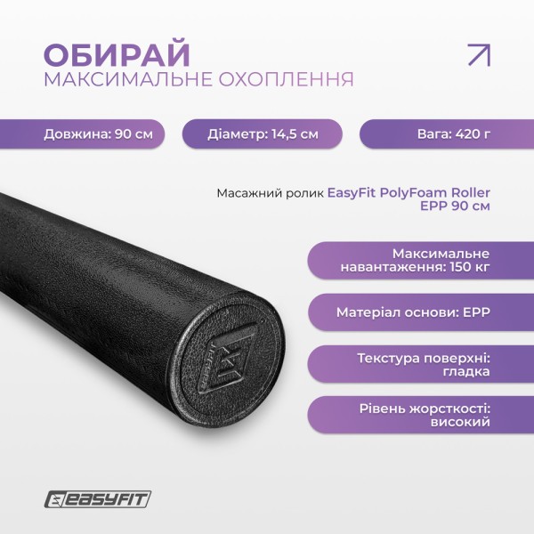 Масажний ролик EasyFit PolyFoam Roller EPP 90 см