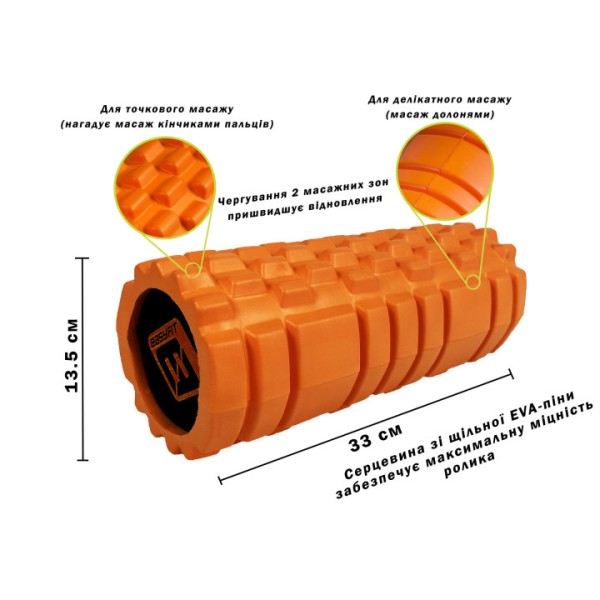 Масажний ролик EasyFit Solid Roller v.1.1s 33 см помаранчевий