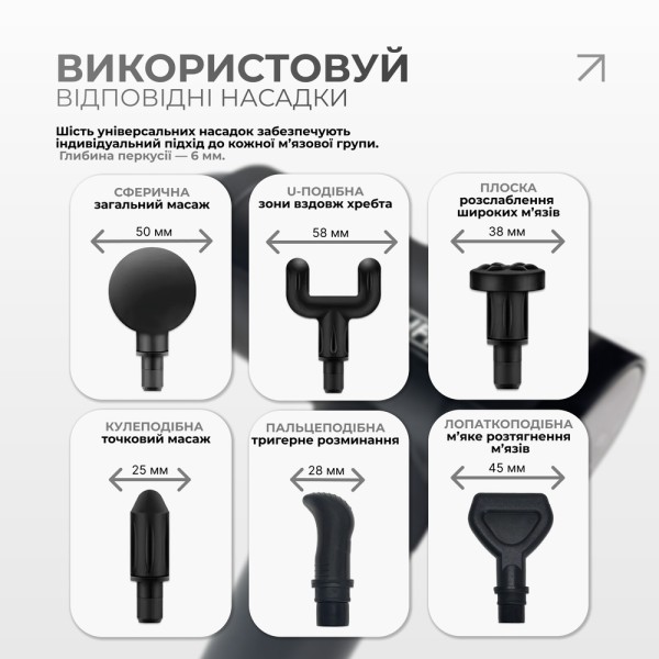 Перкусійний масажер для спини EasyFit Vibe 6 насадок, 30 режимів