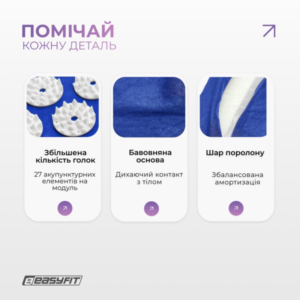 Масажний килимок EasyFit з подушкою (аплікатор Кузнєцова) + чохол Синій з білим