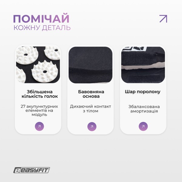 Масажний килимок EasyFit з подушкою (аплікатор Кузнєцова) + чохол Чорний з білим