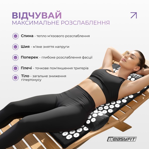 Масажний килимок EasyFit з подушкою (аплікатор Кузнєцова) + чохол Чорний з білим