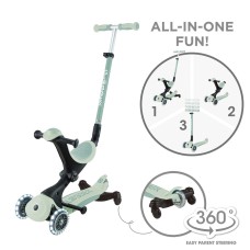 Самокат триколісний з сидінням Globber GoUp Deluxe Lights Ecologic 360° Pistachio (697-505)