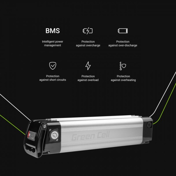 Акумулятор для електровелосипедів Green Cell 36В 10.4А/год, 374Вт/год, Silverfish з зарядкою