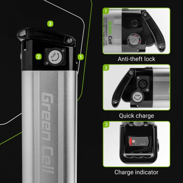 Акумулятор для електровелосипедів Green Cell 36В 10.4А/год, 374Вт/год, Silverfish з зарядкою