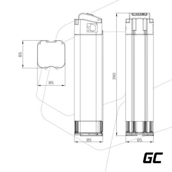 Акумулятор для електровелосипедів Green Cell 36В 10.4А/год, 374Вт/год, Silverfish з зарядкою