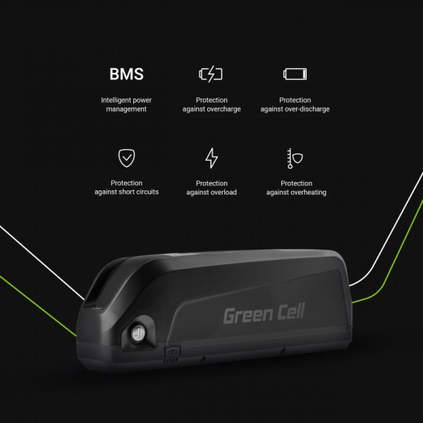 Акумулятор для електровелосипедів Green Cell 36В 20А/год, 720Вт/год, Down Tube з зарядкою