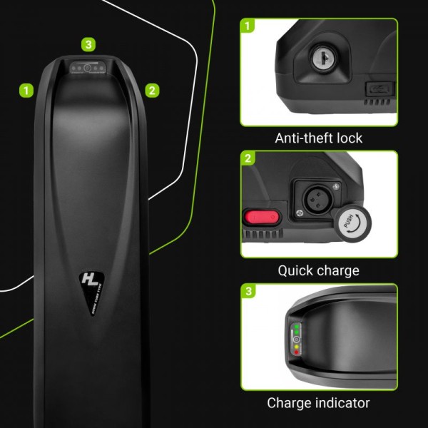Акумулятор для електровелосипедів Green Cell 36В 20А/год, 720Вт/год, Down Tube з зарядкою
