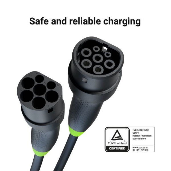 Кабель Type 2 для зарядки електромобілів Green Cell, 22кВт, 5м