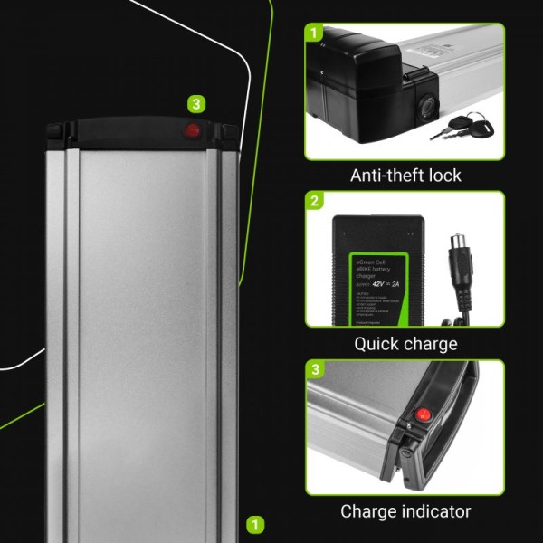 Акумулятор для електровелосипедів Green Cell 36В 8А/год, 288Вт/год, Rear Rack з зарядкою