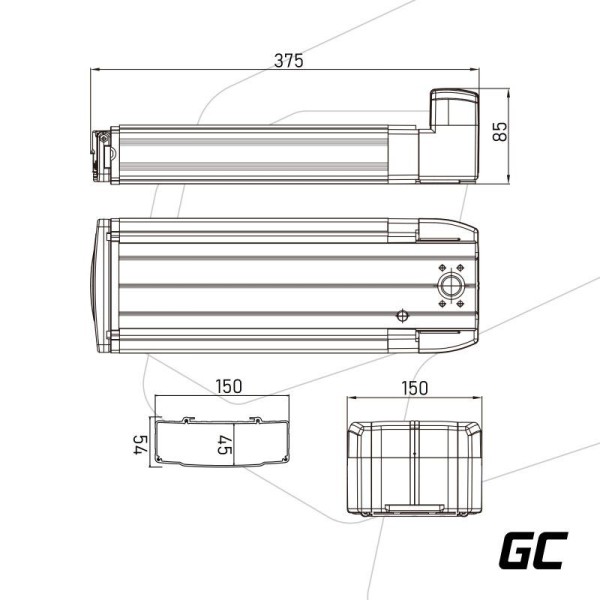 Акумулятор для електровелосипедів Green Cell 36В 8А/год, 288Вт/год, Rear Rack з зарядкою