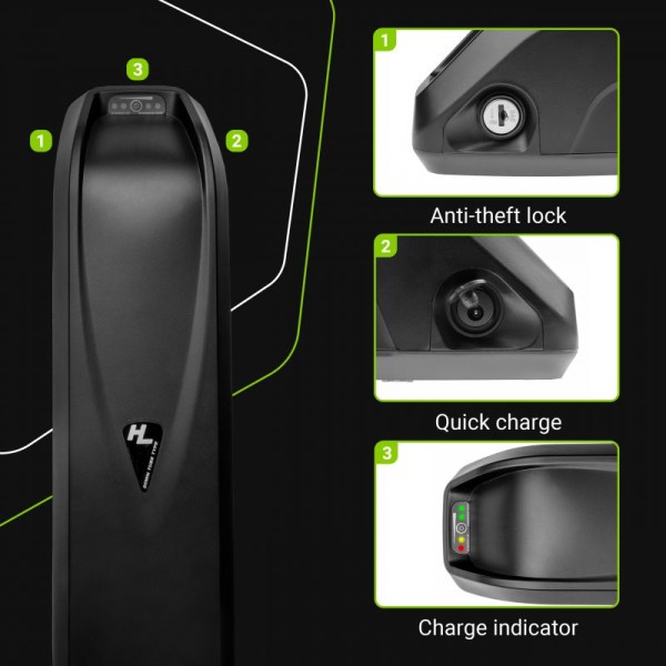 Акумулятор для електровелосипедів Green Cell 36В 13А/год, 468Вт/год, Down Tube з зарядкою