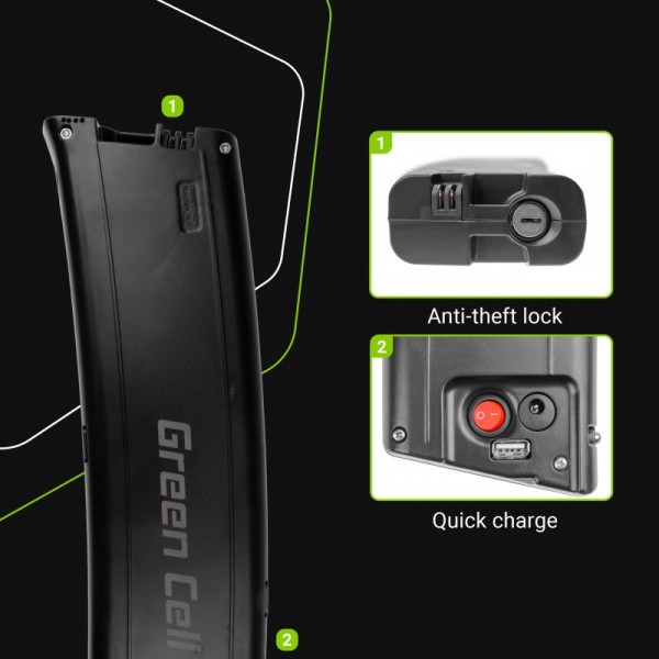 Акумулятор для електровелосипедів Green Cell 36В 7.8А/год, 281Вт/год, Frame Type з зарядкою