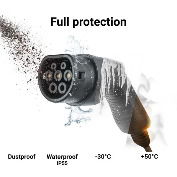 Кабель Type 2 для зарядки електромобілів Green Cell, 11кВт, 16A, 5м, 3-фази