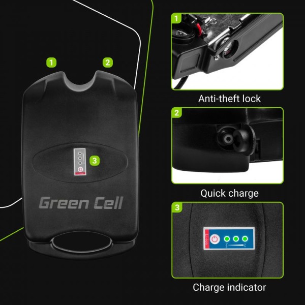 Акумулятор для електровелосипедів Green Cell 36В 12А/год, 432Вт/год, Frog з зарядкою