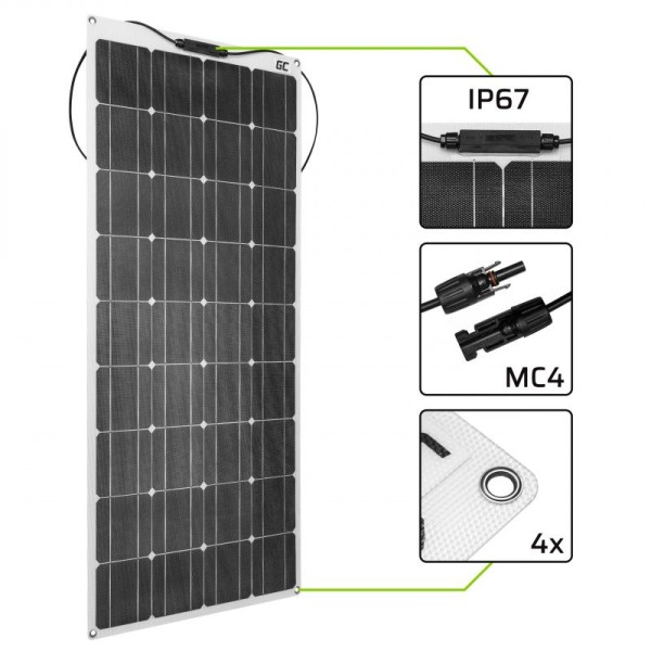 Гнучка монокристалічна сонячна панель Green Cell GC Solar Panel 100W, 12В 18V, ETFE, MC4