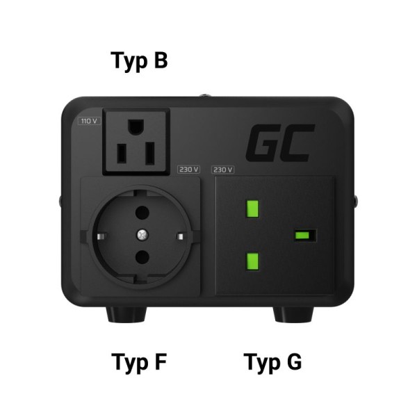 Перетворювач напруги 110V ⇄ 230V Green Cell 400Вт, 500Вт EU UK USA