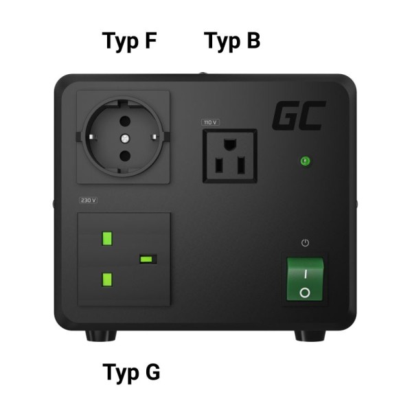 Перетворювач напруги 110V ⇄ 230V Green Cell 800Вт, 1000Вт EU UK USA