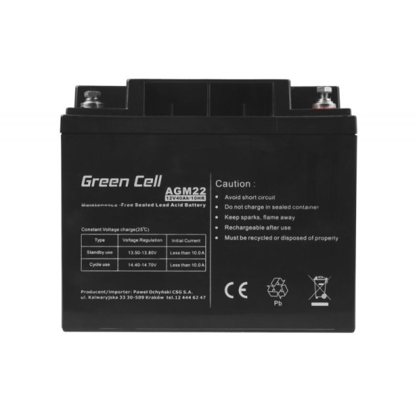 Акумулятор AGM GreenCell 12В 40А/год, VRLA (AGM22)