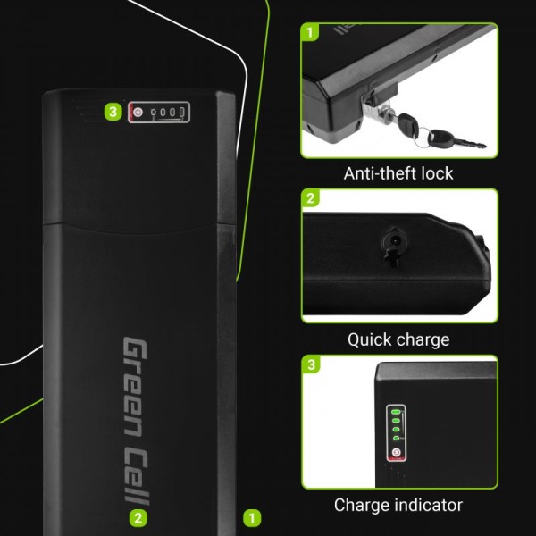 Акумулятор для електровелосипедів Green Cell 24В 13А/год, 312Вт/год, Carrier з зарядкою