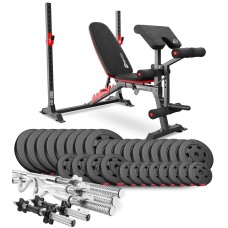 Набір Hop-Sport Premium 173кг з лавою HS-1095, штангами та гантелями