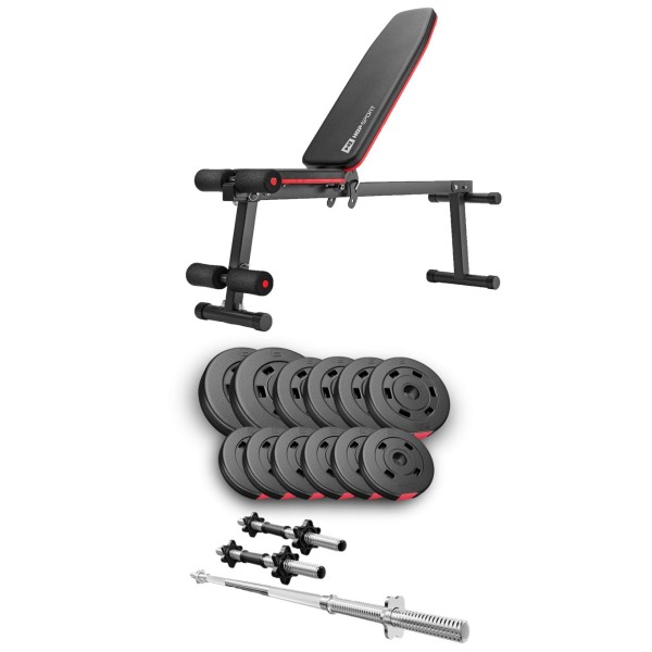 Набір Hop-Sport Premium 38кг з лавою HS-1010 Pro, штангою та гантелями