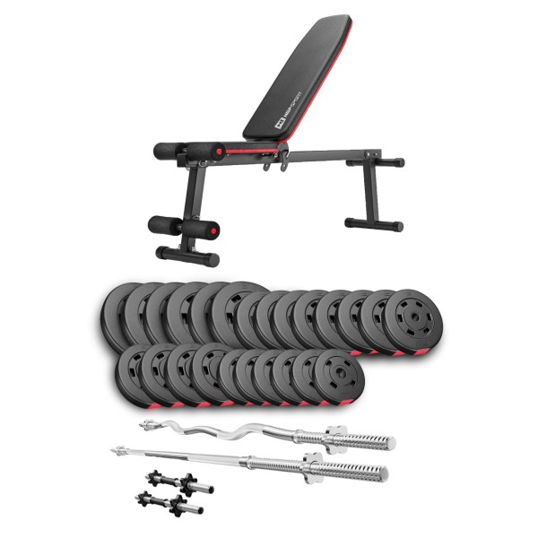 Набір Hop-Sport Premium 135кг з лавою HS-1010 Pro, штангами та гантелями