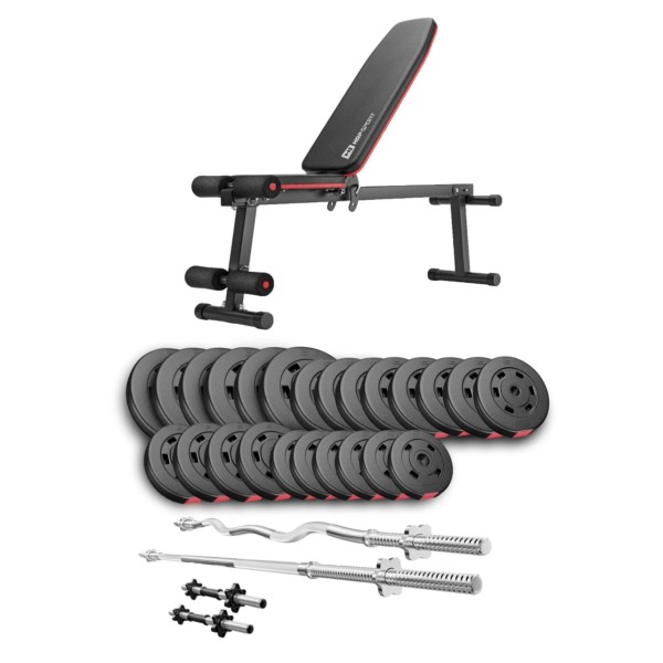 Набір Hop-Sport Premium 135кг з лавою HS-1010 Pro, штангами та гантелями