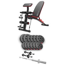 Набір Hop-Sport Premium 38кг з лавою HS-1035, штангою та гантелями