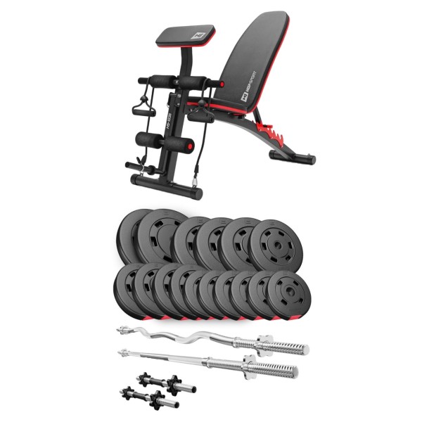 Набір Hop-Sport Premium 75кг з лавою HS-1035, штангами та гантелями