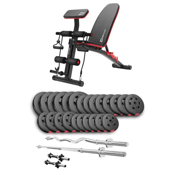 Набір Hop-Sport Premium 135кг з лавою HS-1035, штангами та гантелями