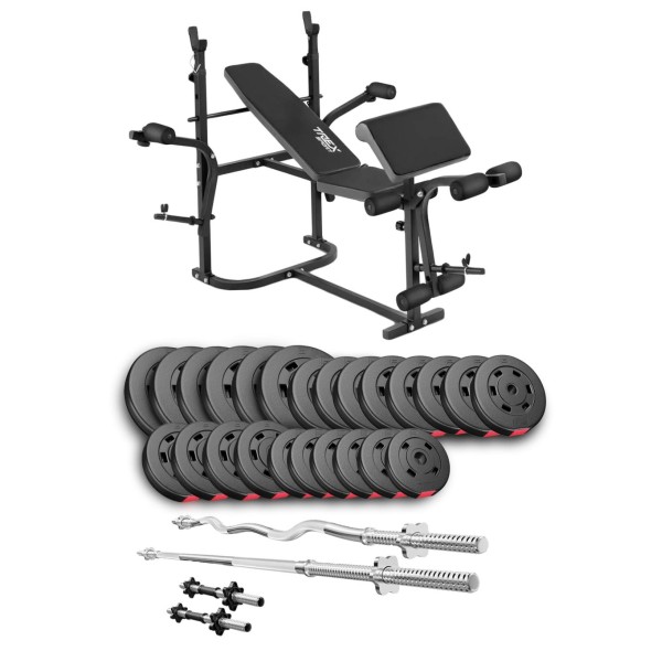 Набір Hop-Sport Premium 135кг з лавою TX-020, штангами та гантелями