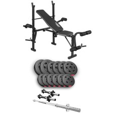 Набір Hop-Sport Premium 38кг з лавою TX-055, штангою та гантелями